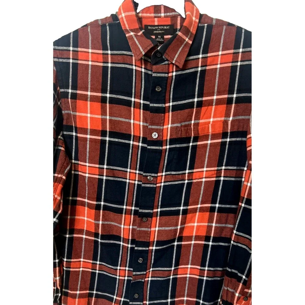 Banana Republic Standard Fit Mens M Plaid Flannel Button Up Cotton Shirt